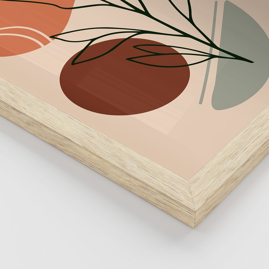 Zestaw obrazy w ramie, plakaty - abstrakcja, liście, rośliny - rama drewno