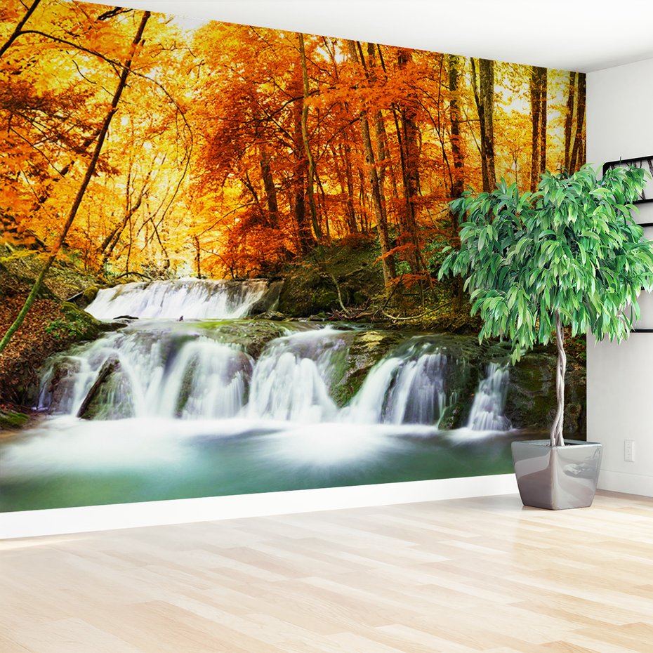 Fototapeta - wodospad, las, jesień
