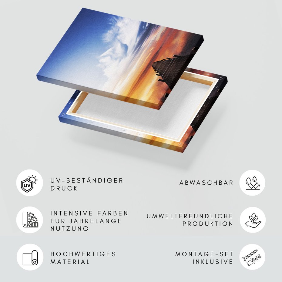 Obraz na płótnie - jezioro, molo, zachód słońca