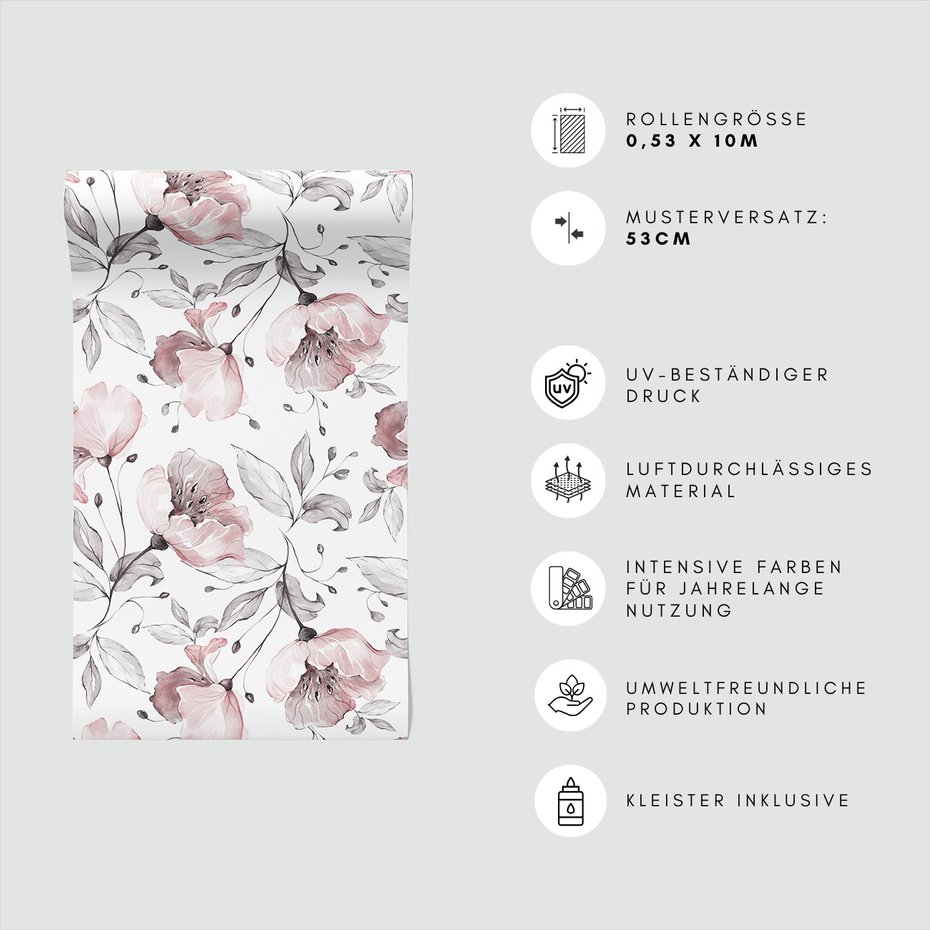 Tapeta - kwiaty, liście, elegancja