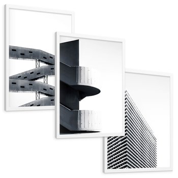Zestaw obrazy w ramie, plakaty - architektura, budynki, minimalizm - rama biała