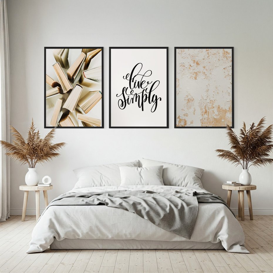 Zestaw obrazy w ramie, plakaty - książki, tekst, ściana - rama czarna