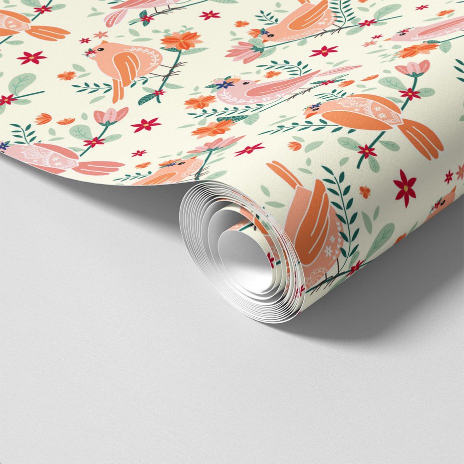 Tapeta - kwiaty, ptaki, gałęzie