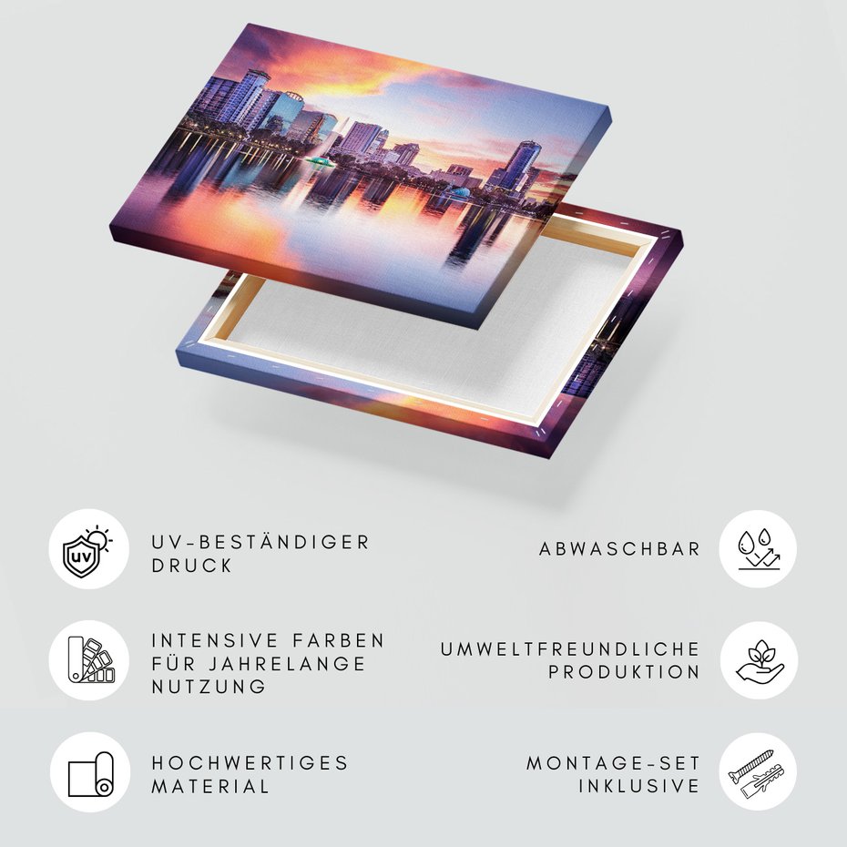 Obraz na płótnie - miasto, jezioro, budynki