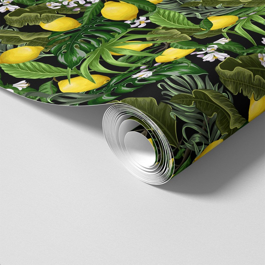 Tapeta - liście, cytryny, kwiaty