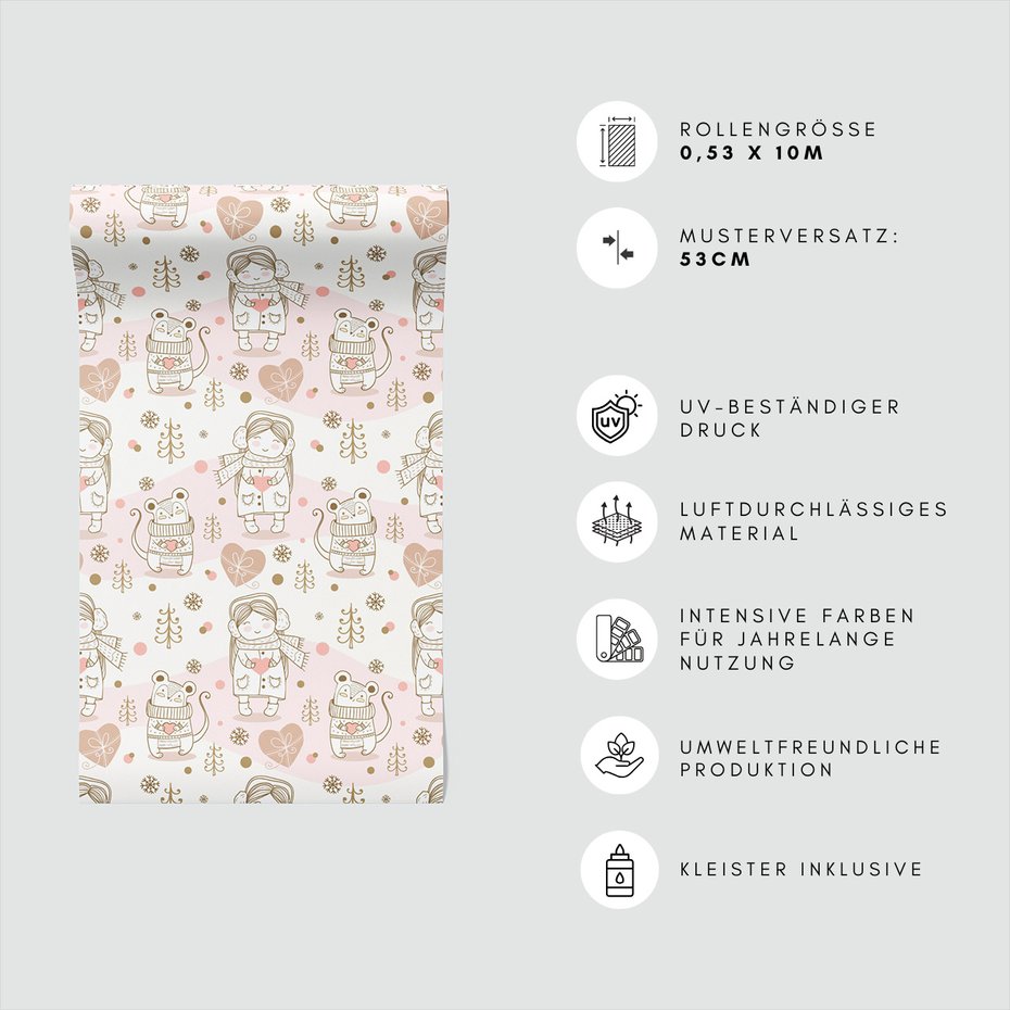 Tapeta - dziecięca, mysz, dziewczynka, choinka