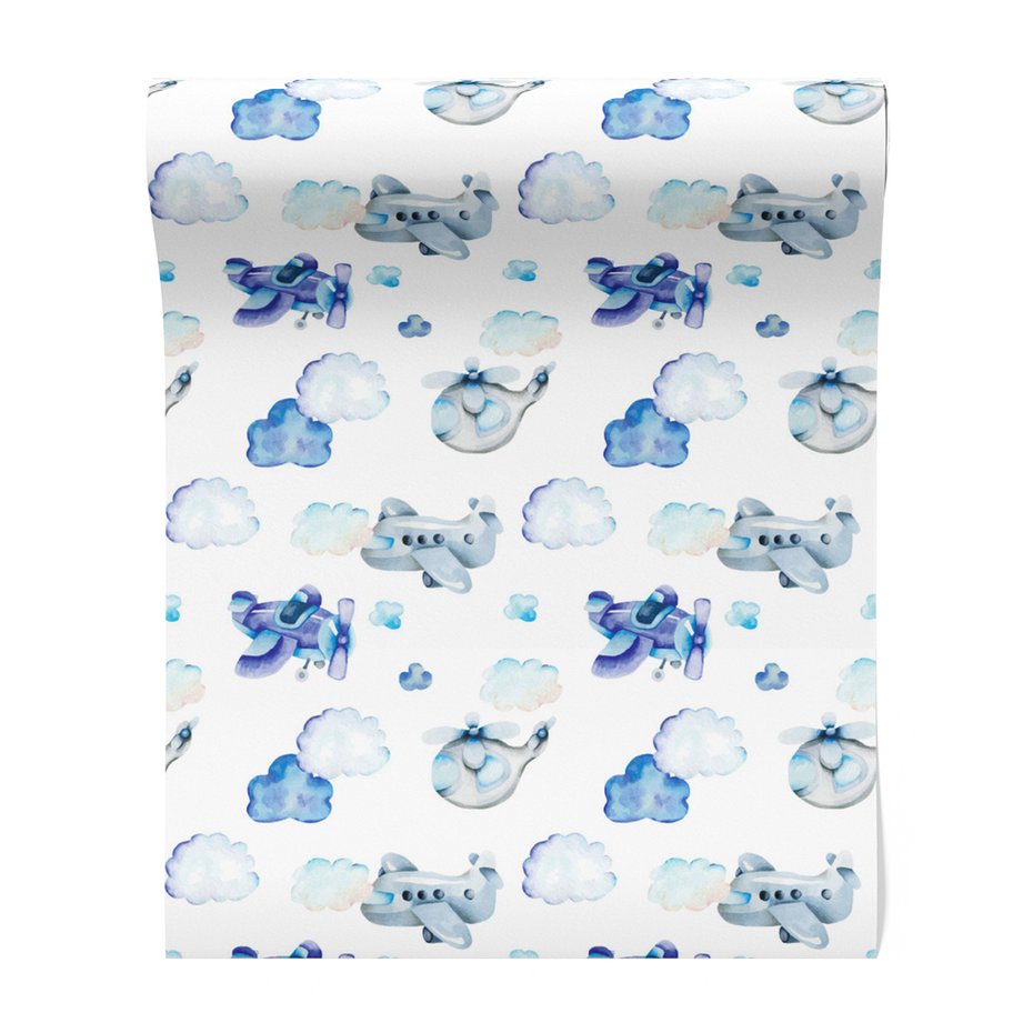 Tapeta - dziecięca, samoloty, chmury, helikoptery