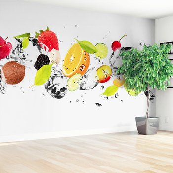 Fototapeta - owoce, kostki lodu, świeżość