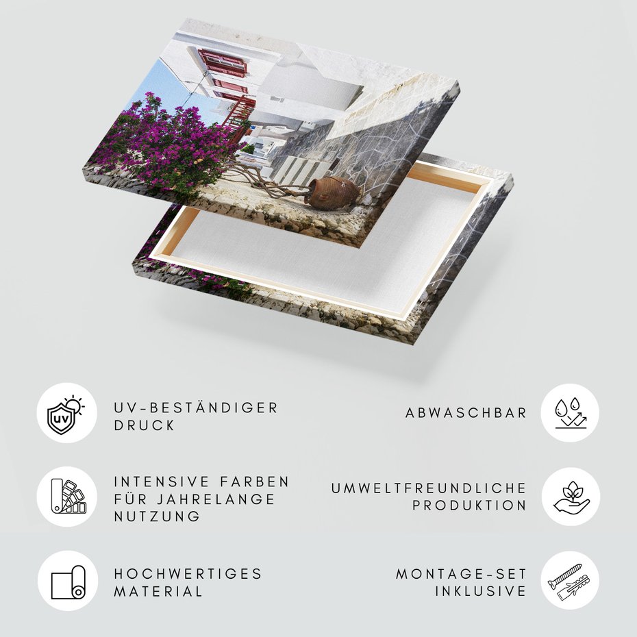 Obraz na płótnie - uliczka, kwiaty, biały