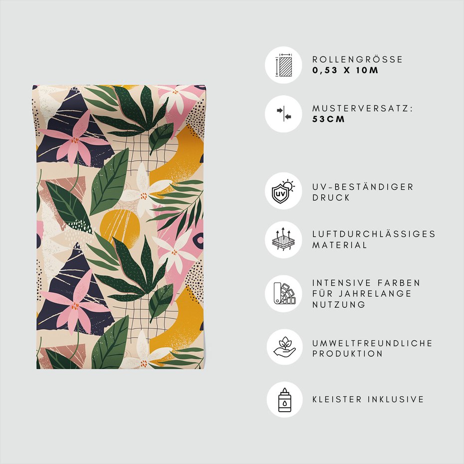 Tapeta - kwiaty, liście, abstrakcja