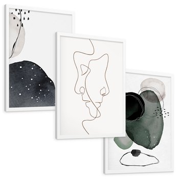 Zestaw obrazy w ramie, plakaty - abstrakcja,minimalizm,linie - rama biała