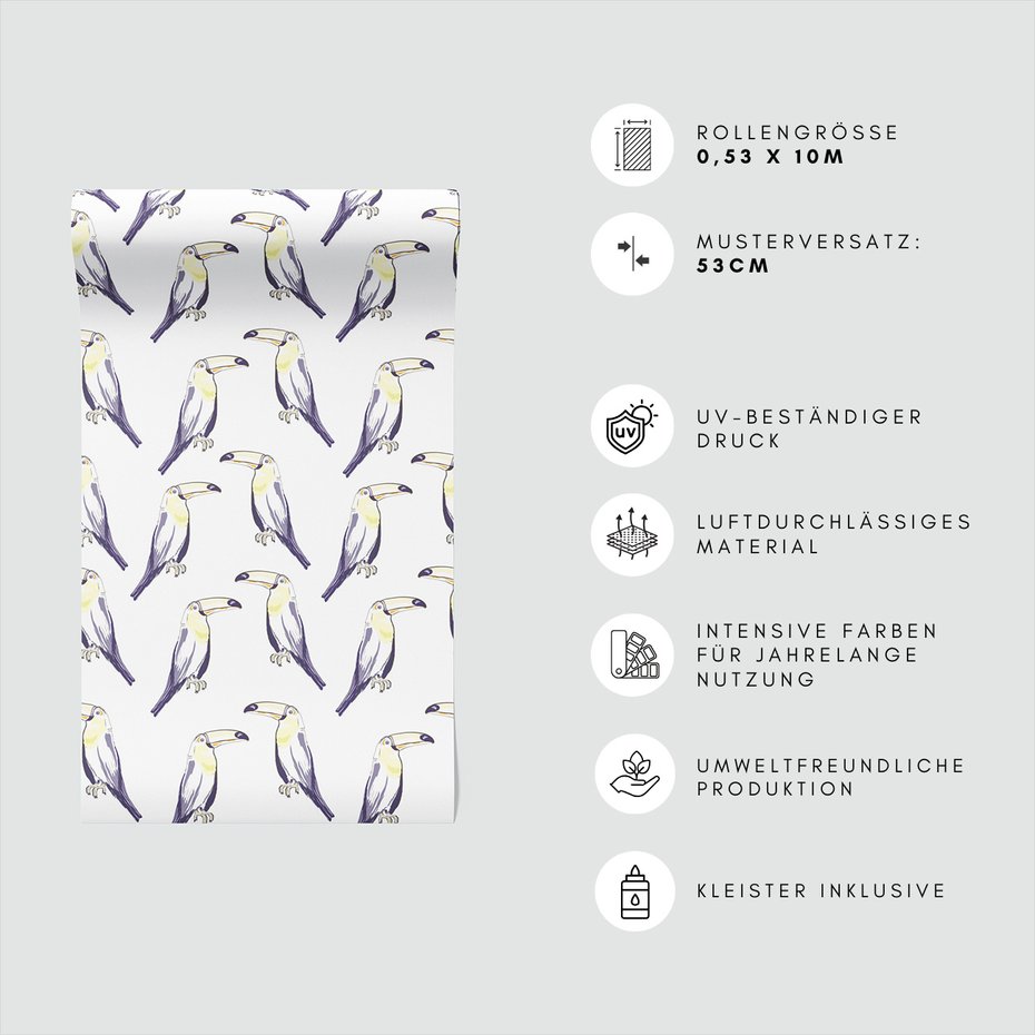 Tapeta - tukan, ptak, ilustracja