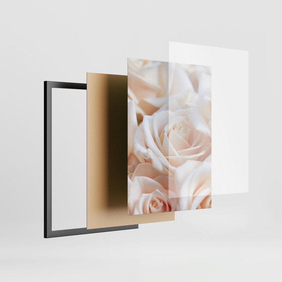 Zestaw obrazy w ramie, plakaty - kwiaty, róże, pastelowe - rama czarna