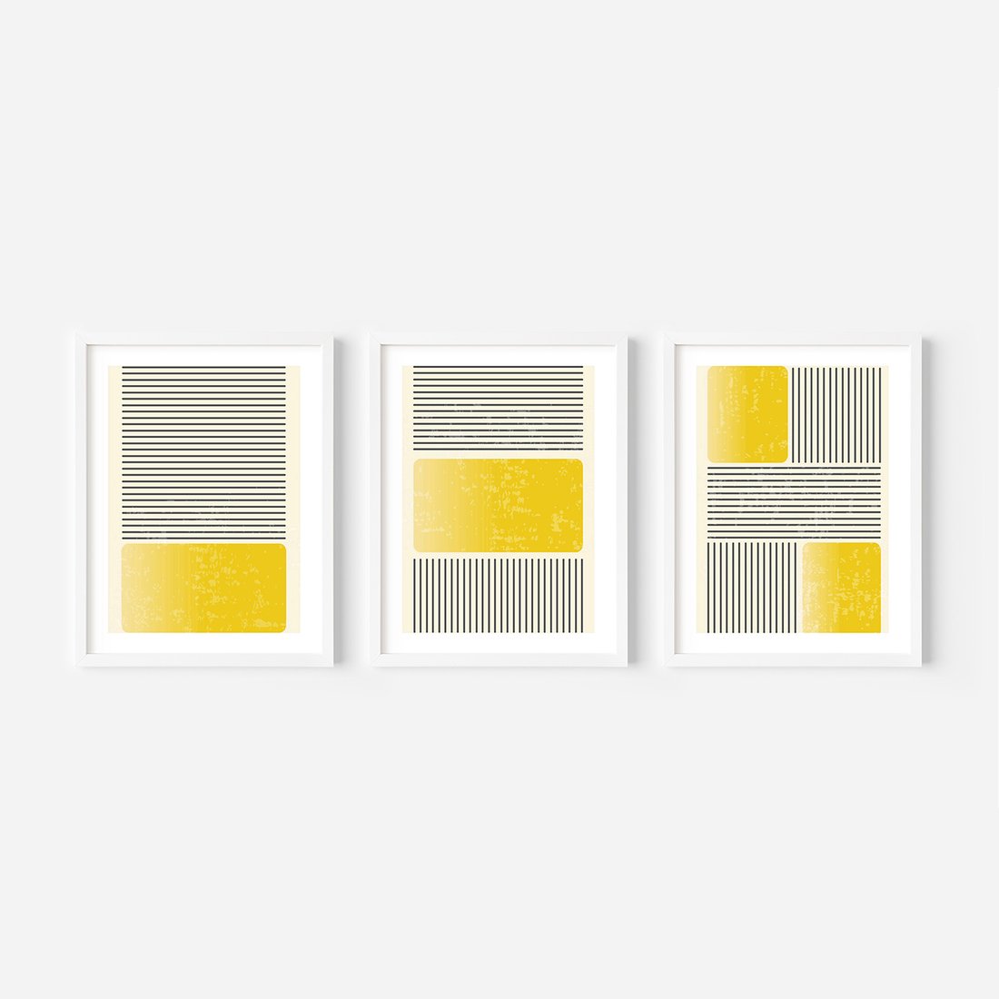 Zestaw obrazy w ramie, plakaty - linie, geometryczny, abstrakcja - rama biała