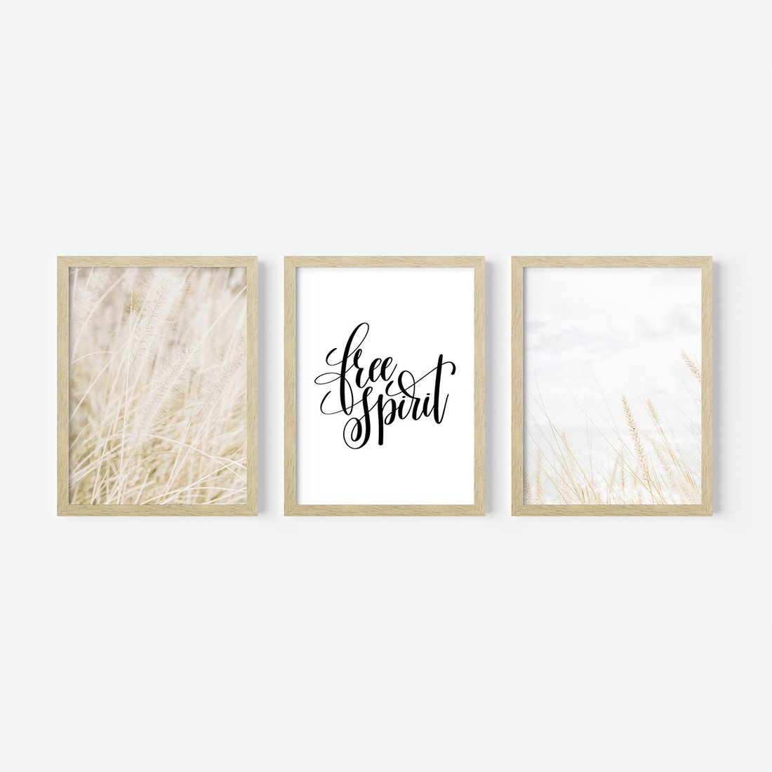 Zestaw obrazy w ramie, plakaty - trawa, natura, lekkość - rama drewno
