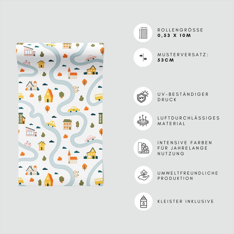 Tapeta - dziecięca, miasto, domy,