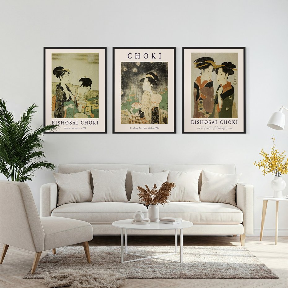 Zestaw obrazy w ramie, plakaty - japonizm, kobiety, portret - rama czarna