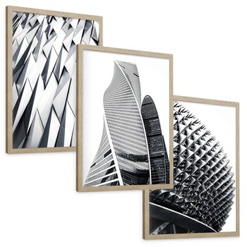 Zestaw obrazy w ramie, plakaty - architektura, budynki, nowoczesność - rama drewno