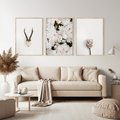 Zestaw obrazy w ramie, plakaty - kwiaty, minimalizm, roślina - rama drewno