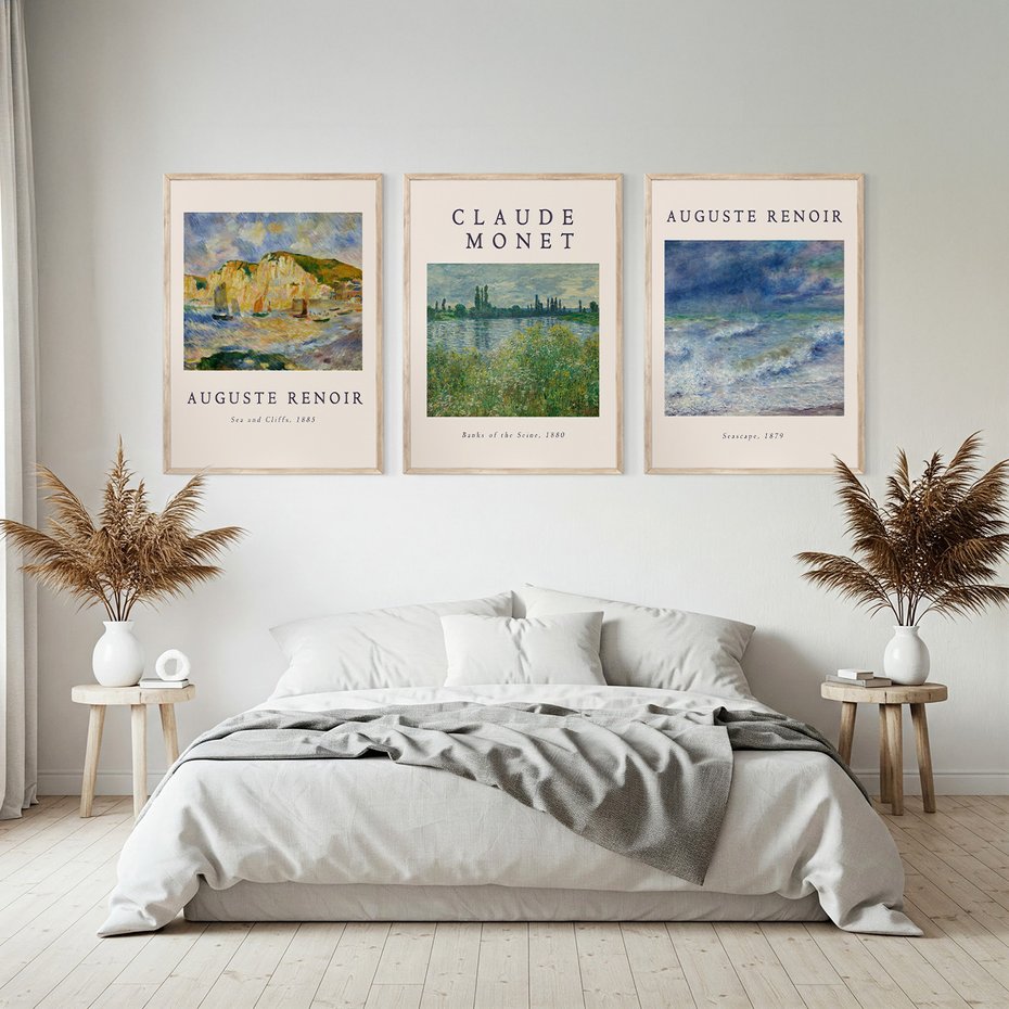 Zestaw obrazy w ramie, plakaty - impresjonizm, pejzaż, morze - rama drewno