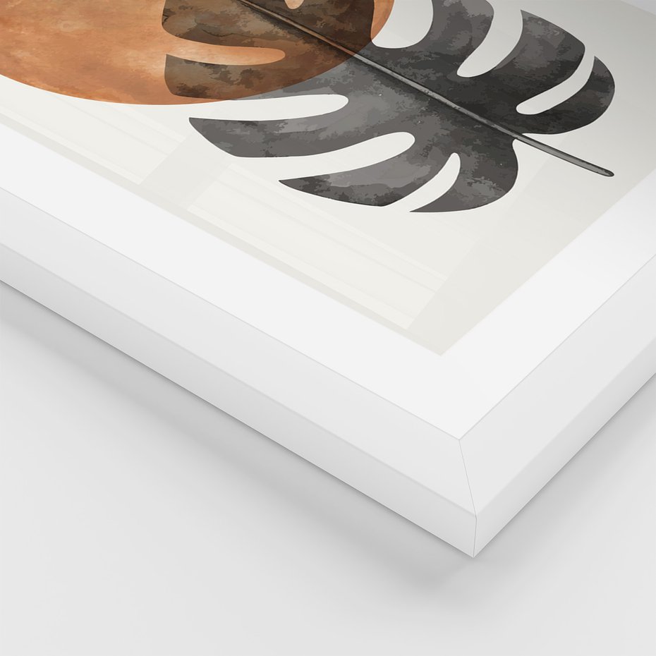 Zestaw obrazy w ramie, plakaty - liście, abstrakcja, okrąg - rama biała