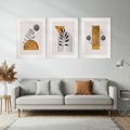 Zestaw obrazy w ramie, plakaty - liście, abstrakcja, złoto - rama biała