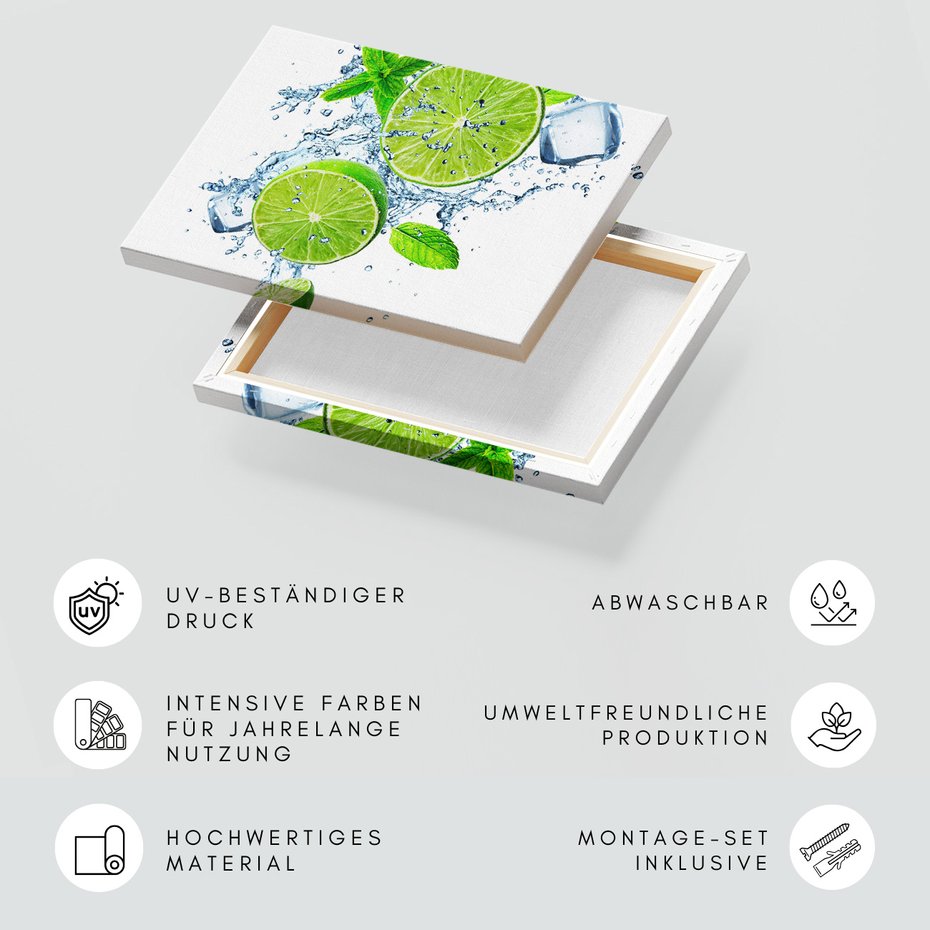 Obraz na płótnie - limonka, lód, mięta