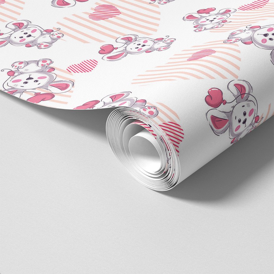 Tapeta - dziecięca, królik, serce,