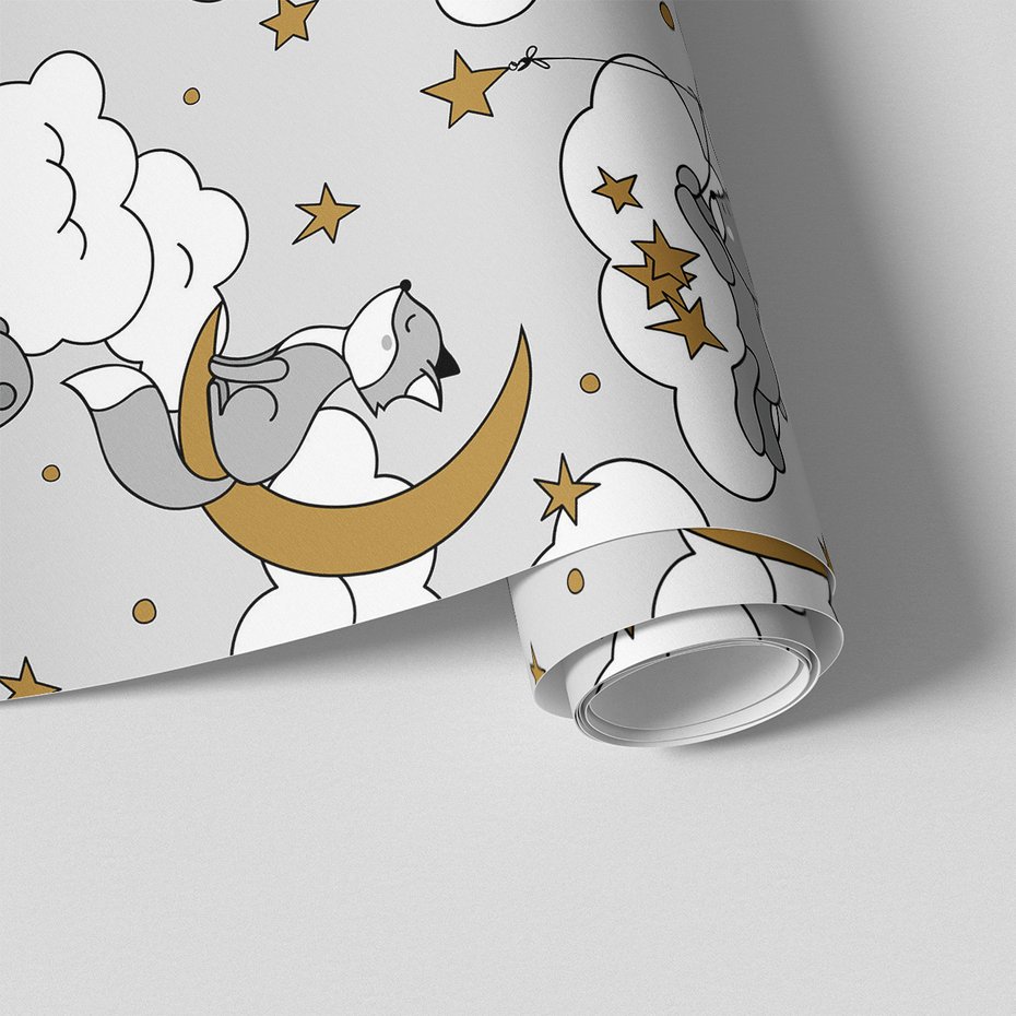 Tapeta - dziecięca, królik, chmury, gwiazdy