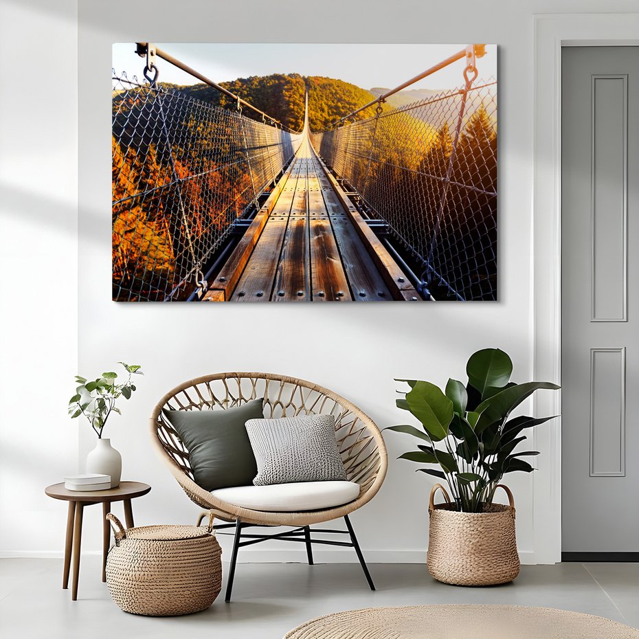 Obraz na płótnie - most wiszący, krajobraz, natura