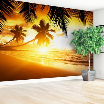 Fototapeta - plaża, palmy, zachód słońca