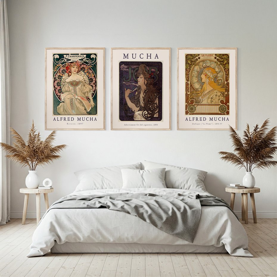 Zestaw obrazy w ramie, plakaty - Mucha, secesja, artystyczne - rama drewno