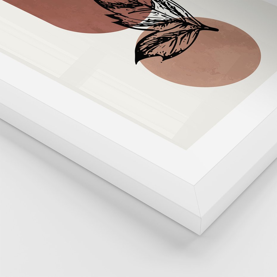 Zestaw obrazy w ramie, plakaty - abstrakcja, liście, kształty - rama biała