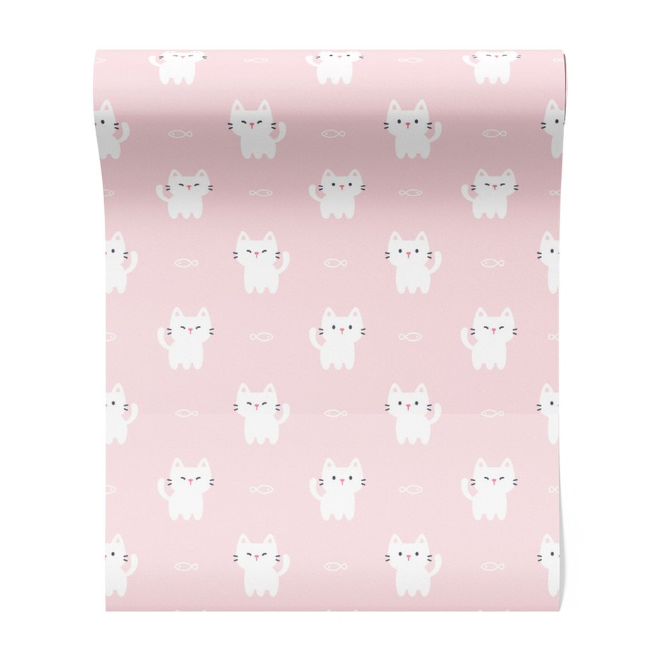 Tapeta - dziecięca, koty, ryby, tło