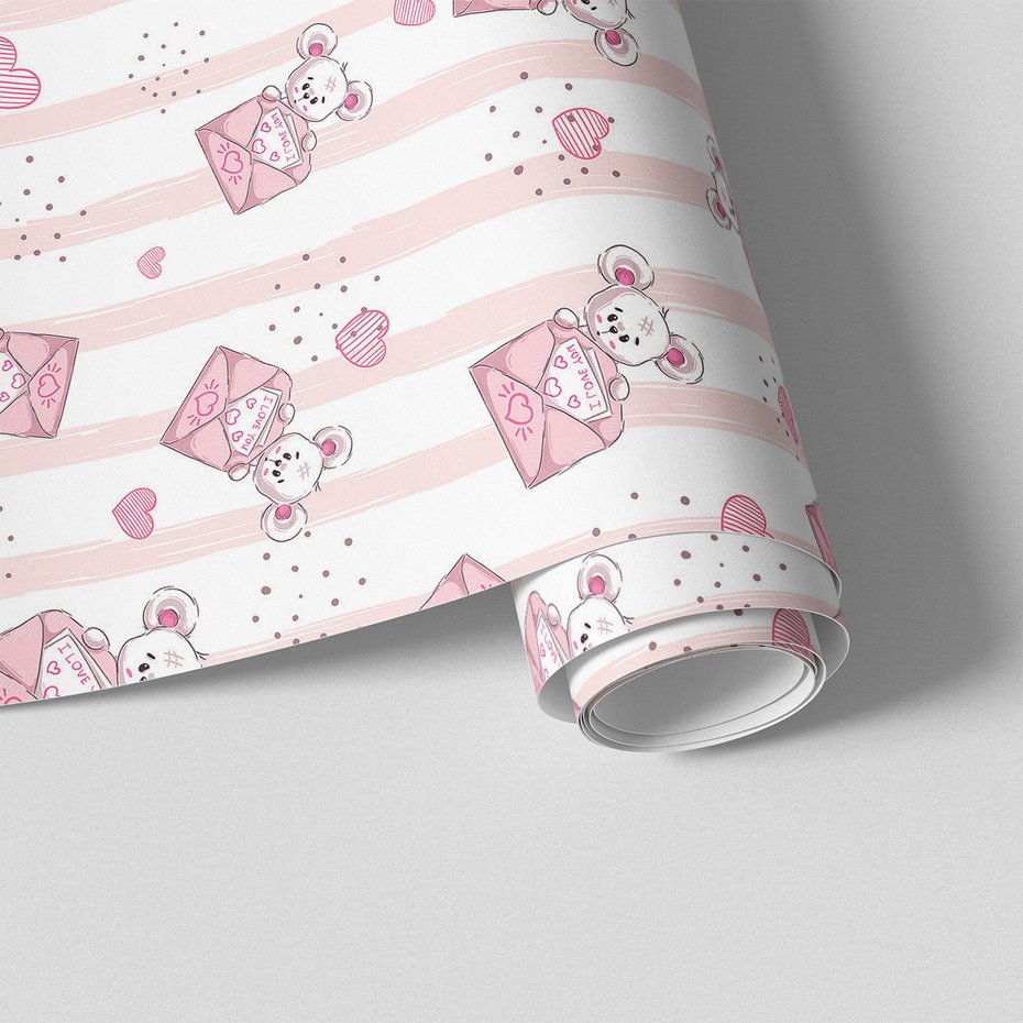 Tapeta - dziecięca, myszka, koperta, serca