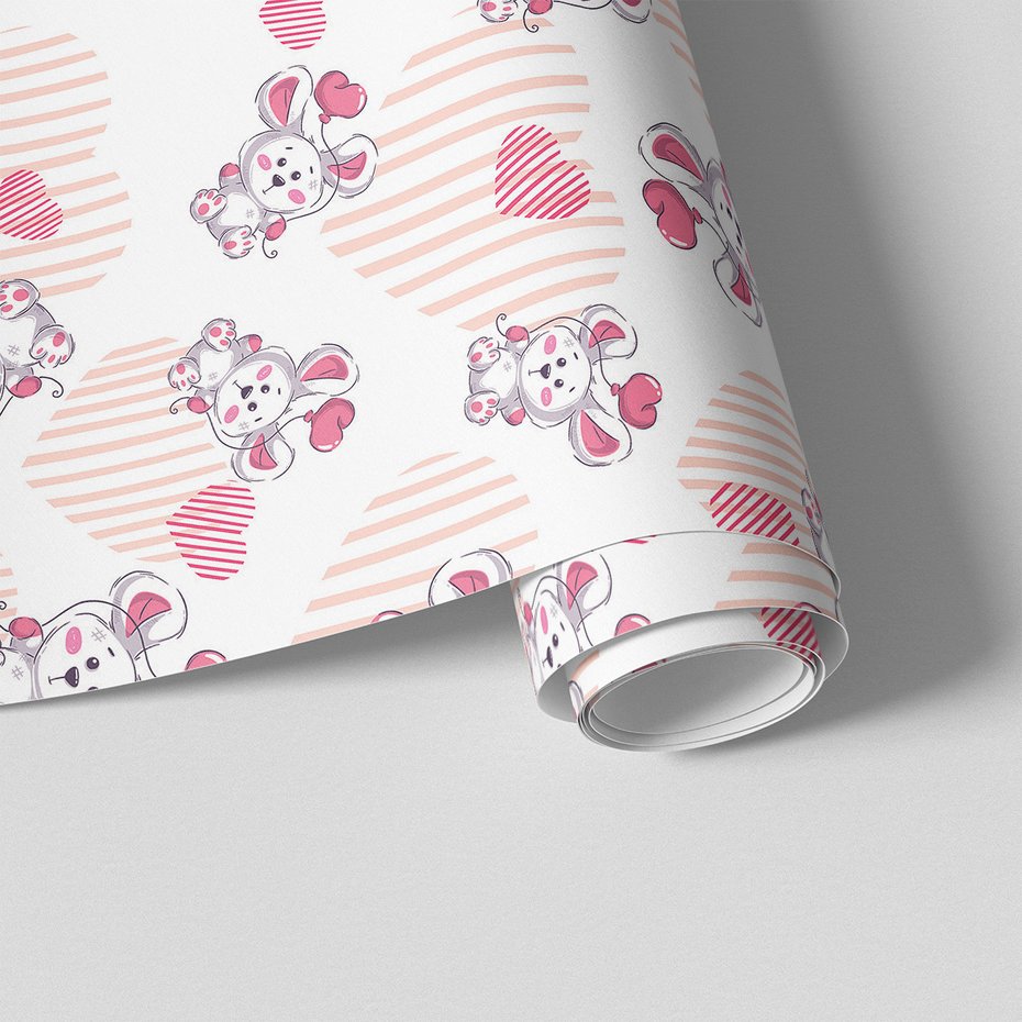 Tapeta - dziecięca, królik, serce,