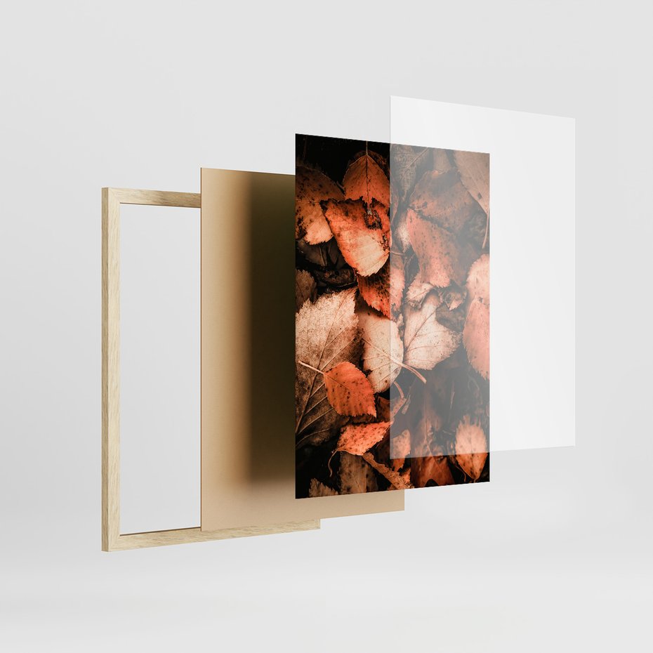 Zestaw obrazy w ramie, plakaty - jesień, liście, las - rama drewno