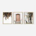 Zestaw obrazy w ramie, plakaty - drzwi, kwiaty, budynki - rama drewno