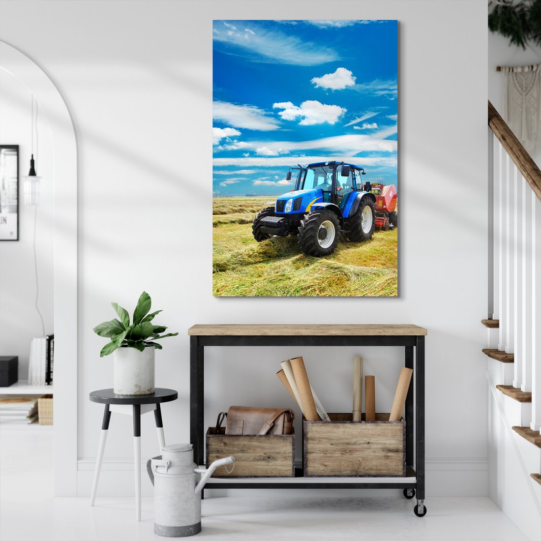 Obraz na płótnie - traktor, pole, niebo