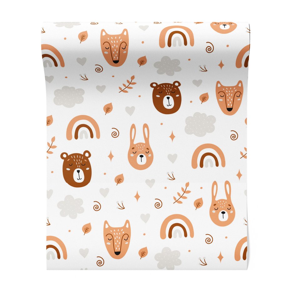 Tapeta - dziecięca, zwierzęta, chmury, liście