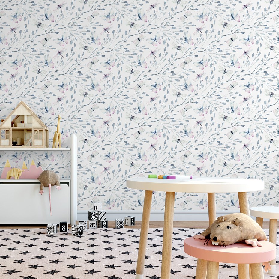 Tapeta - motyle, ważki, liście