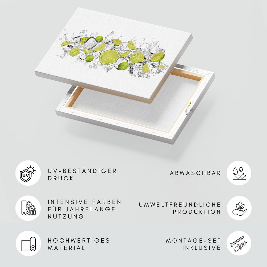 Obraz na płótnie - owoce, limonki, kostki lodu