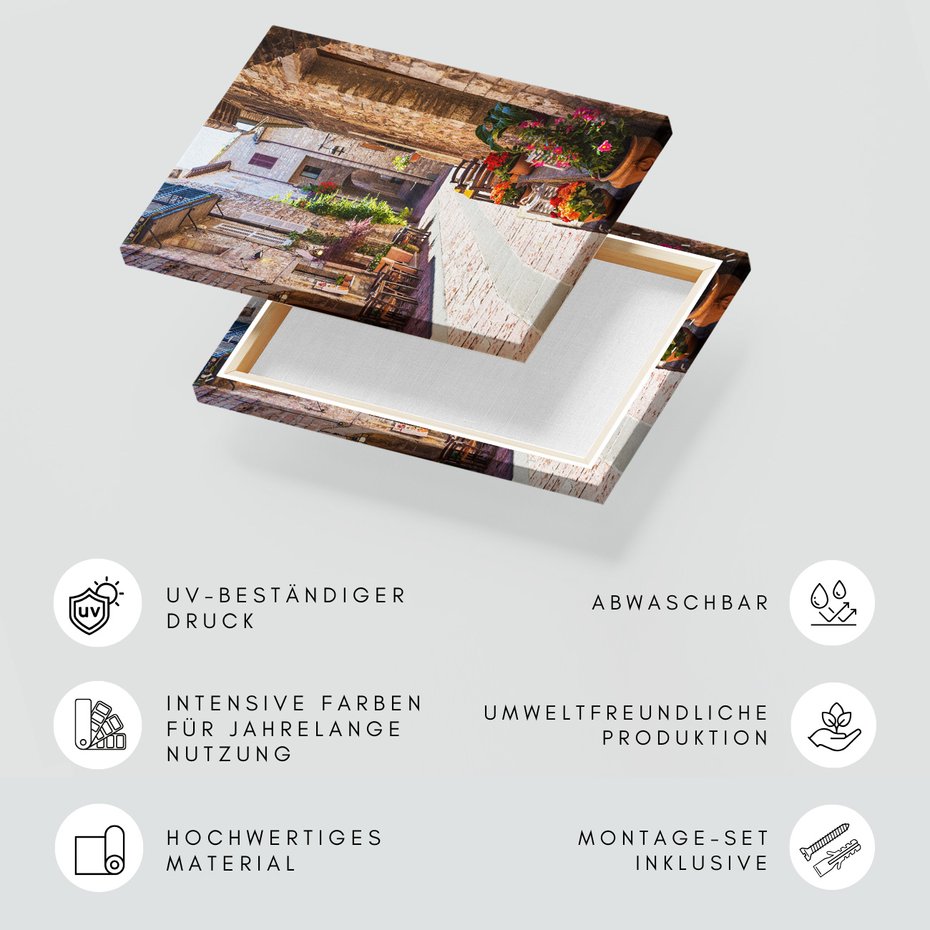 Obraz na płótnie - uliczka, kwiaty, architektura