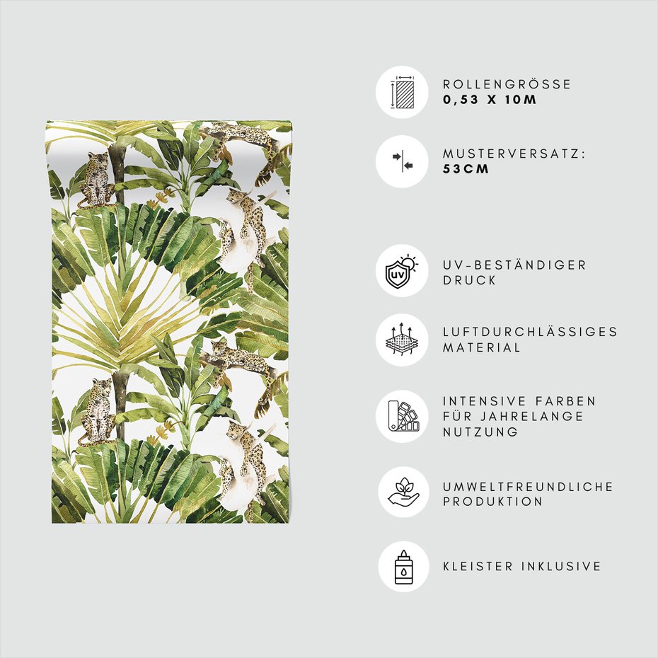 Tapeta - liście, leopard, dżungla