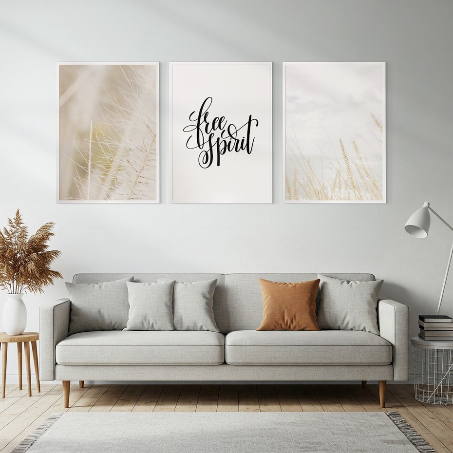 Zestaw obrazy w ramie, plakaty - trawa, natura, lekkość - rama biała