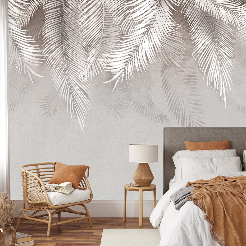 Fototapeta - beton, palmy, liście