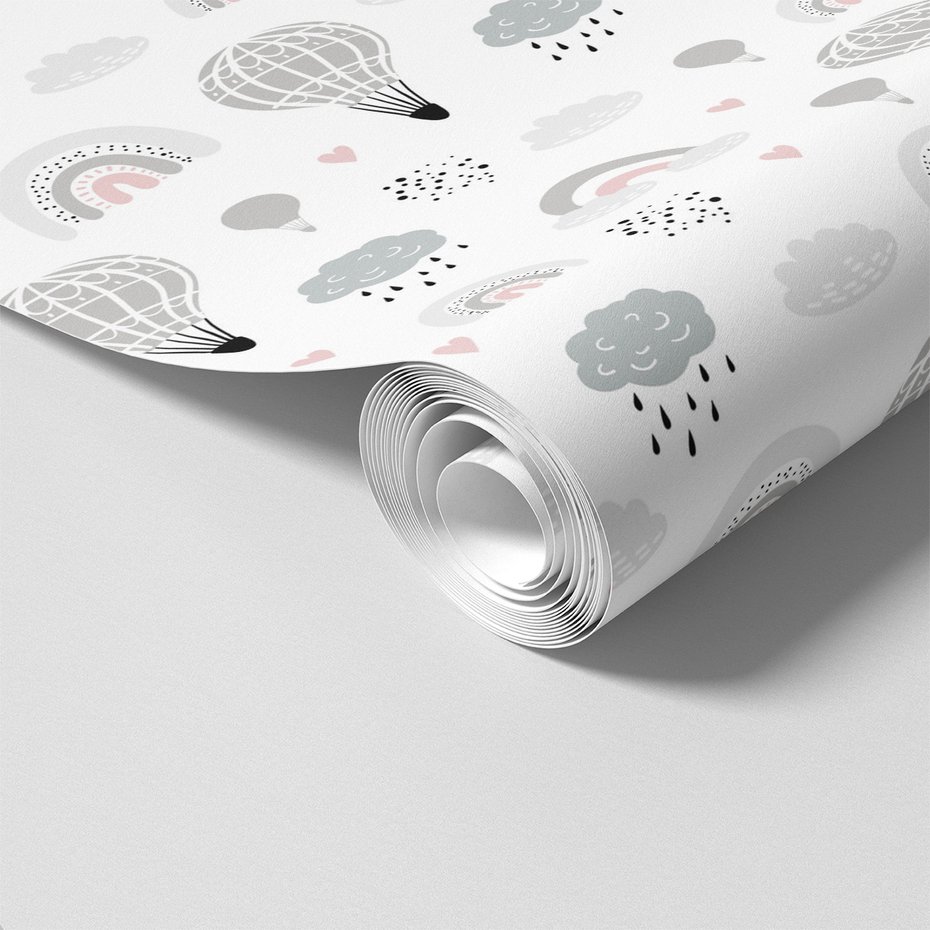 Tapeta - dziecięca, balony, chmury, tęcze