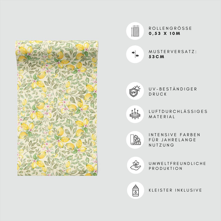 Tapeta - cytryny, liście, kwiaty