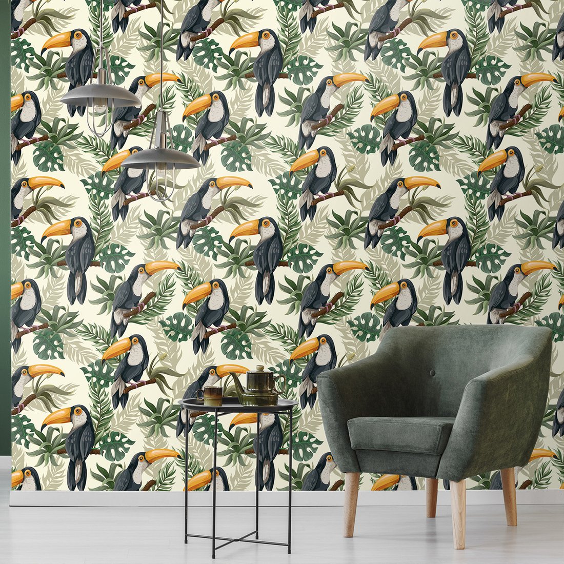 Tapeta - tukany, liście, gałęzie