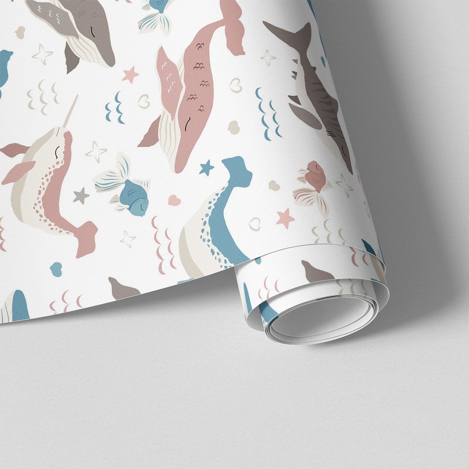 Tapeta - dziecięca, wieloryb, ryba, rekin